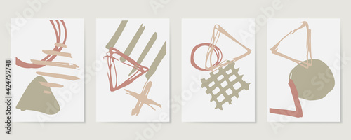 Contemporary Hand drawn Vector illustrations. Various Leaves and Flowers, abstract shapes. Ink painting style. Continuous line, minimalistic elegant concept. Vector illustration