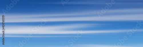 Blue sky with white clouds, panoramic image, vector background	