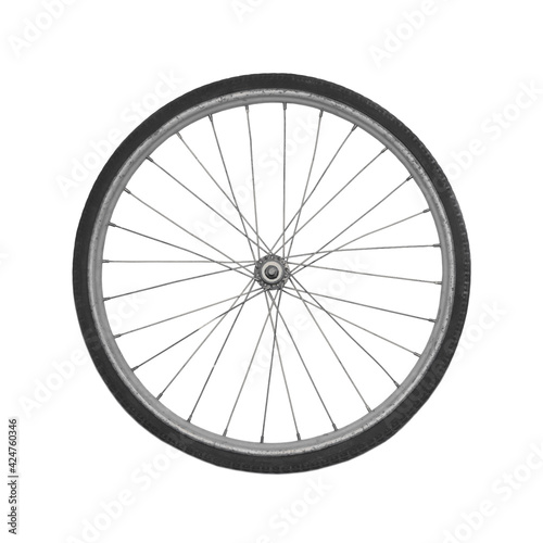 Close up bicycle wheel isolated on a white background
