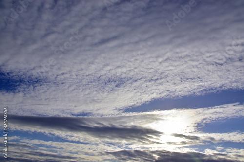 Cirrostratus clouds in the blue spring sky.
