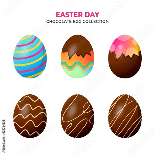 Easter Day isolated chocolate egg collection with decorations
