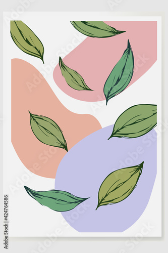 A minimalist image of leaves falling down. Painting of falling leaves.