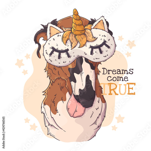 Hand drawn Borzoi dog with sleep mask Vector. Isolated objects for your design. Each object can be changed and moved.