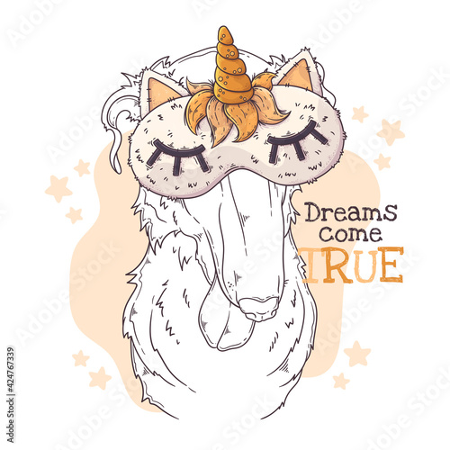 Hand drawn Borzoi dog with sleep mask Vector. Isolated objects for your design. Each object can be changed and moved.
