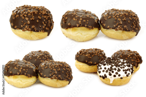 chocolate ball donuts on a white background