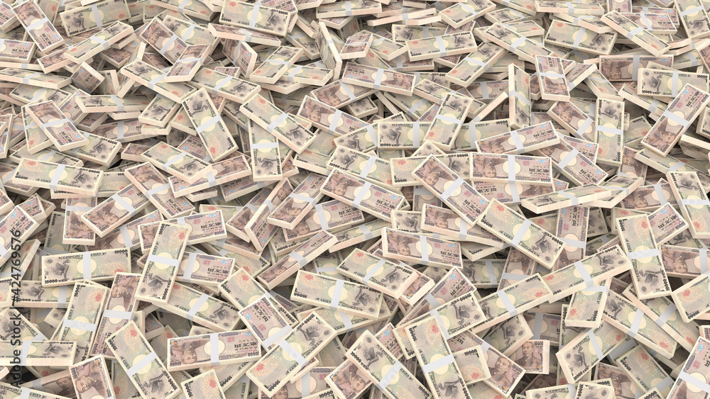 packing of banknotes in denominations of 10,000 Japanese yen for the whole frame packing of banknotes in denominations of 10,000 Japanese yen for the whole frame
