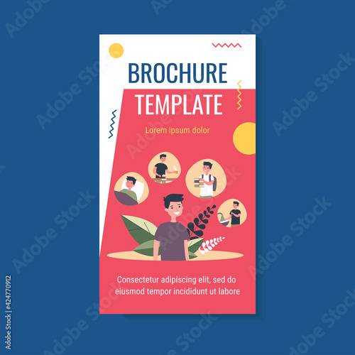 Little boy and his everyday routine. Study, breakfast, bedtime flat vector illustration. Organization and schedule concept for banner, website design or landing web page © Bro Vector