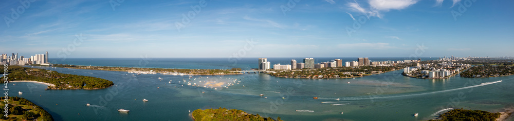 Beautiful nature landscape aerial photo Miami Beach view of inlet and sandbar