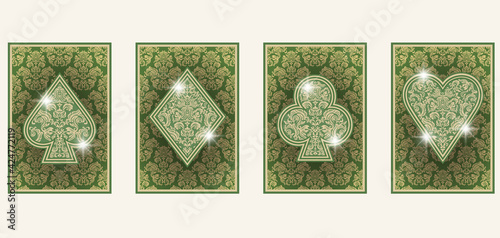 Casino Poker cards with floral ornate, vector illustration