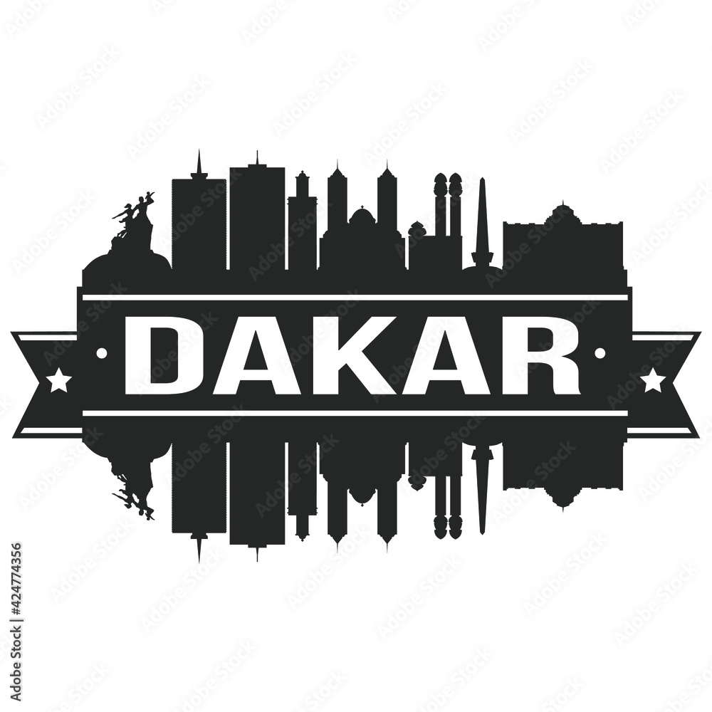 Dakar Senegal Skyline Banner Vector Design Silhouette Art Stencil Illustration.