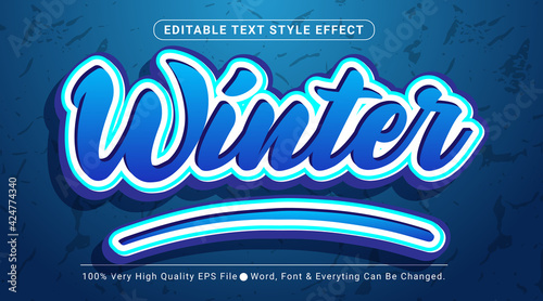 Winter text, Comic Season style editable text effect on blue canvas background