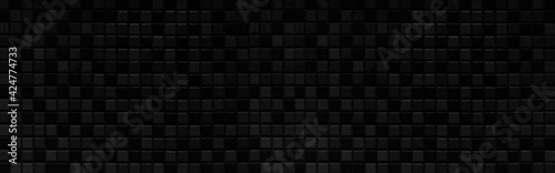 Panorama of New black mosaic wall texture and background seamless