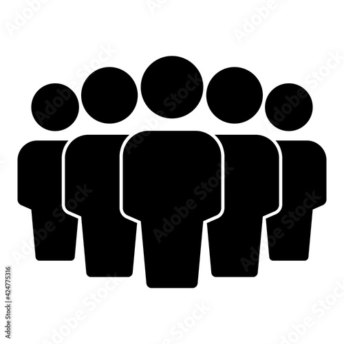 nsui5 NewSimpleUserIcon nsui - english - 5 people icon . crowd group silhouette - human figure . membership . visitors - simple isolated on white background . square xxl g10436 photo