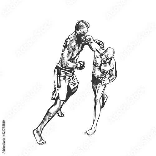 Fight between two boxers. Vector