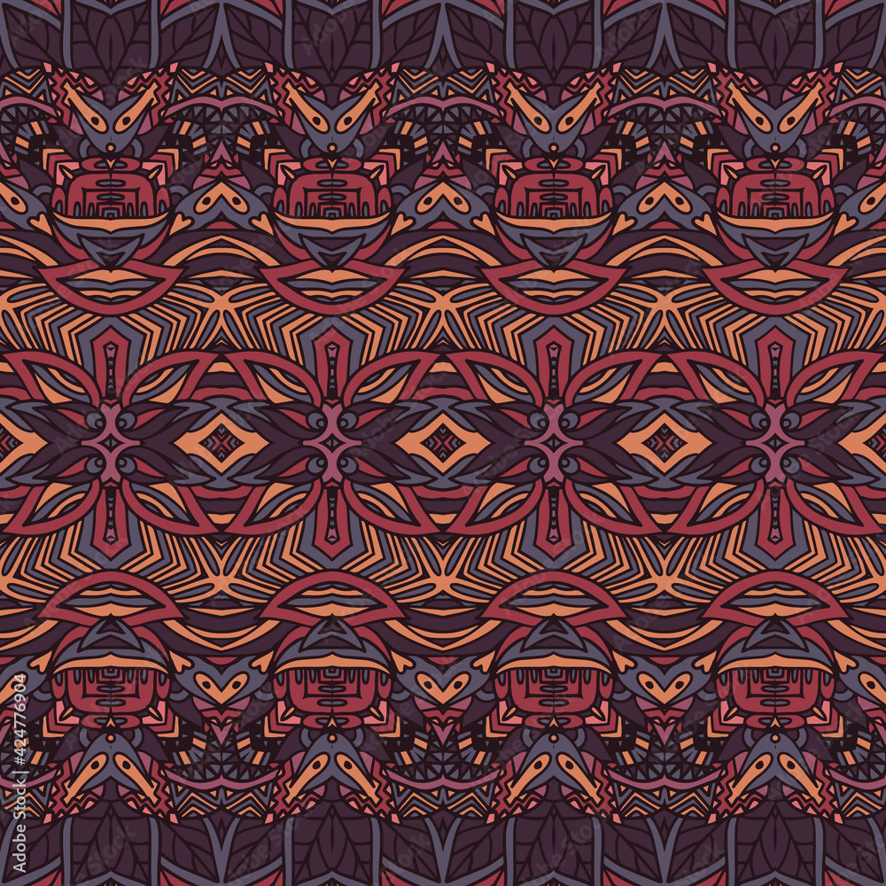 Vector seamless pattern african art batik ikat. Ethnic print vintage fabric design.