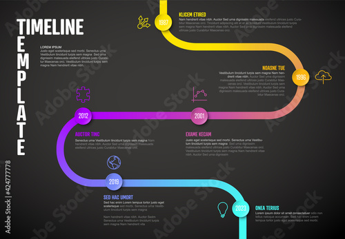 Vector Infographic Company Milestones curved Timeline Template