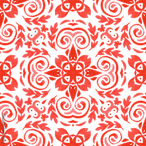 Wallpaper Mural Red seamless ornamental watercolor arabesque paint tile pattern for fabric and ceramics Torontodigital.ca