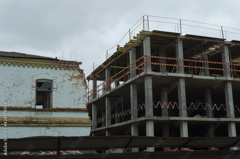 Concrete construction of a new building, modern construction methods Concrete construction of a new building, modern construction methods