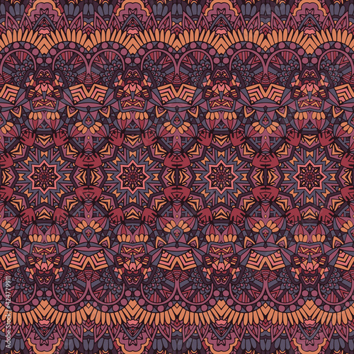 Texture seamless pattern arabesque ornaments flowers doodle. Vintage background. Natural colour textile design