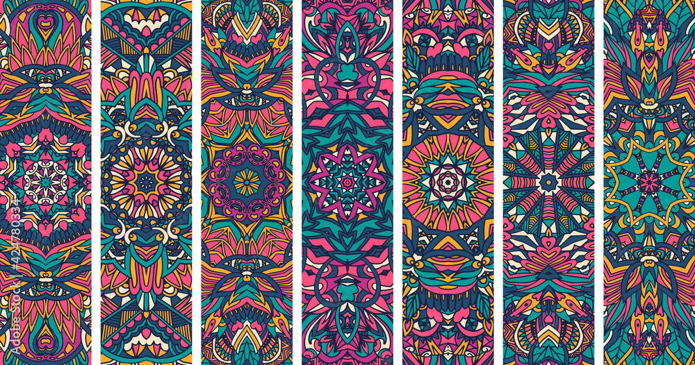 Mandala pattern set with bright color psychedelic print.