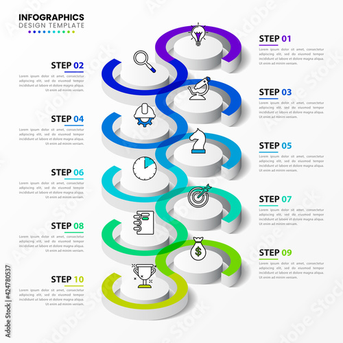 Infographic design template. Timeline concept with 10 steps