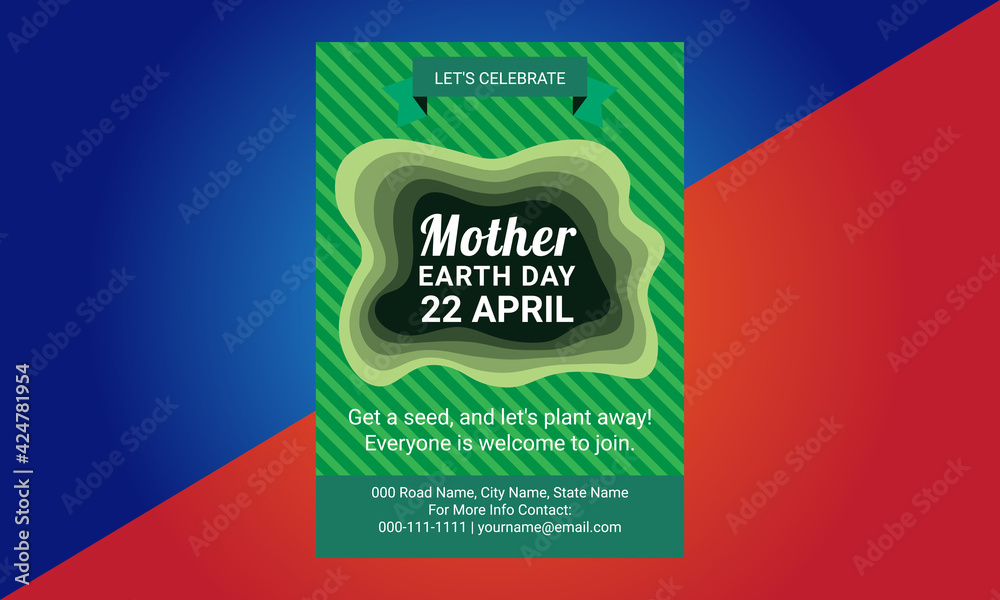 International Earth Day flyer design template, Earth day vector poster design will illustration. Celebrate Earth day poster card design.