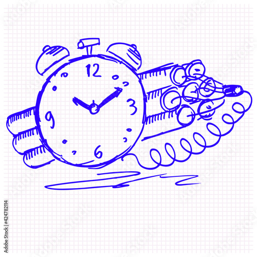  hand drawn illustration of a bomb, timer, about to blow, dynamite