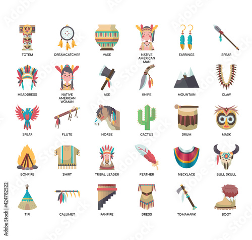 Set of native american thin line and pixel perfect icons for any web and app project.