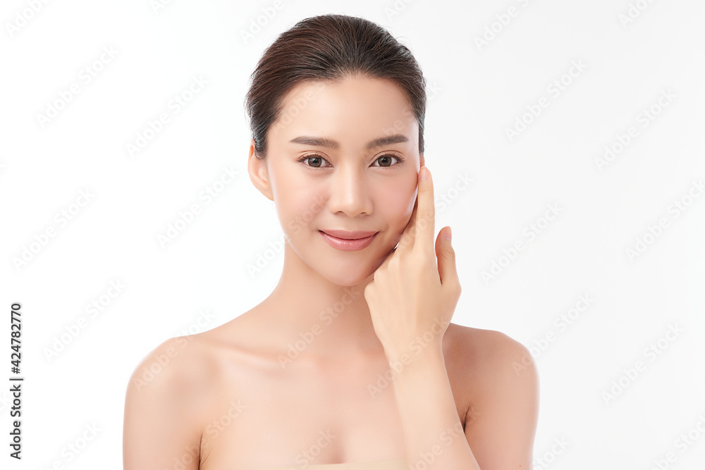 Beautiful young asian woman with clean fresh skin on white background, Face care, Facial treatment, Cosmetology, beauty and spa, Asian women portrait Beautiful young asian woman with clean fresh skin on white background, Face care, Facial treatment, Cosmetology, beauty and spa, Asian women portrait