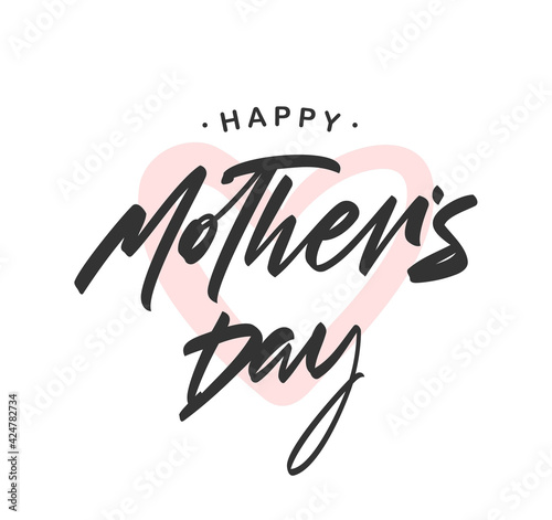 Vector illustration: Handwritten brush lettering of Happy Mother's Day on pink heart background