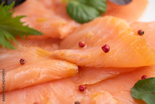 Closeup of some slices of smoked salmon