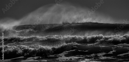 big waves in black and white