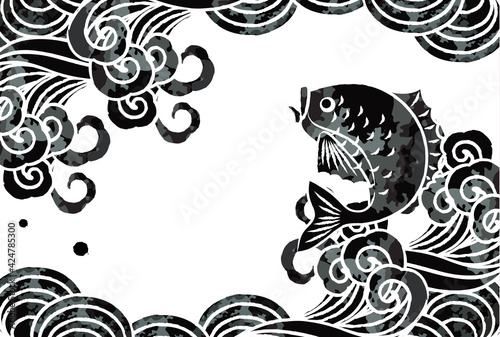高波と魚のベクターイラスト素材