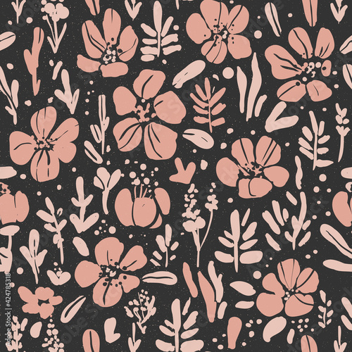 Seamless pattern with pink apricot blossom. Vector spring pattern isolated in the background. Floral background. Best for fabric, wrapping paper, home design, textile.
