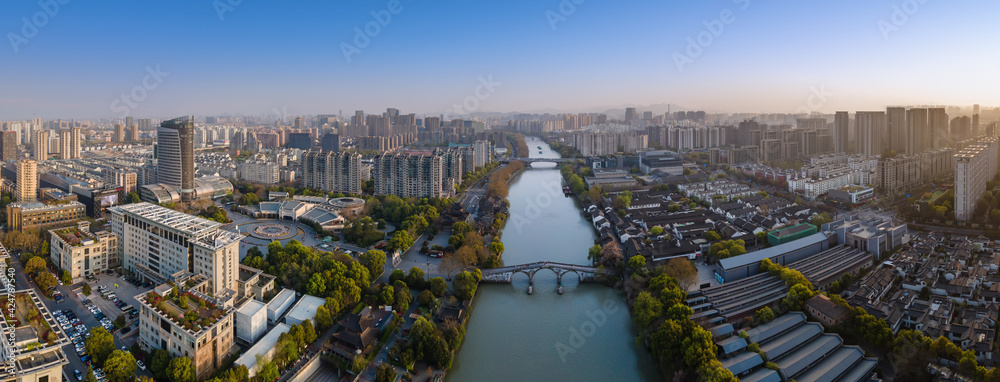 Aerial photography of the ancient buildings of the Gongchen Bridge in Hangzhou