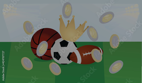 Sports ball on field with euro coins dropping. vector