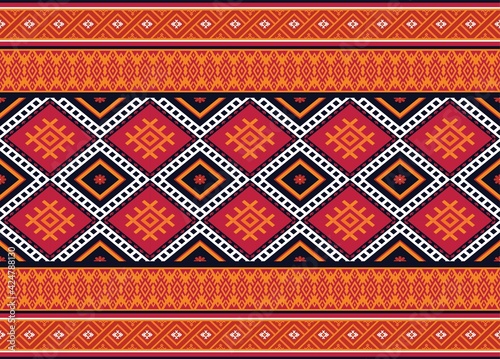 Geometric ethnic seamless pattern Oriental ethnic pattern traditional background, tribal seamless pattern Design for carpet,wallpaper,clothing,wrapping,fabric, Vector illustration embroidery style.