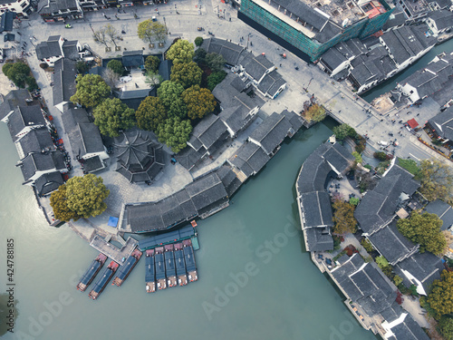 Aerial photography of the old wharf in Shantang Ancient Town, Suzhou photo