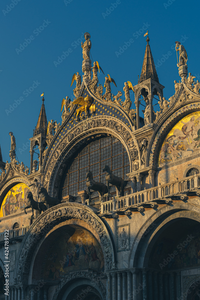 Front exterior of St Mark's Basilica, Venice.