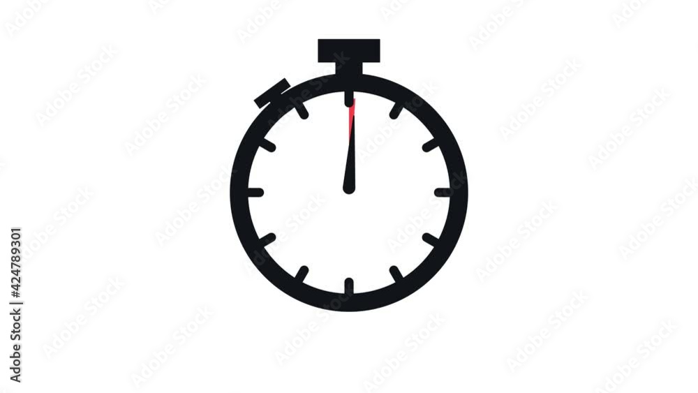 The 5 minutes, stopwatch icon. Stopwatch icon in flat style, timer on on color background. Motion graphics.