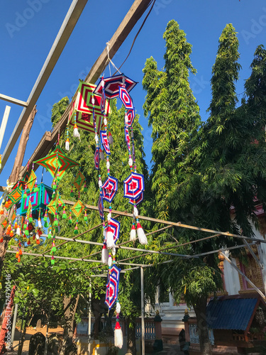 close up of Crafting colorful yarncall "tung" isan northeast in Kalasin, Thailand