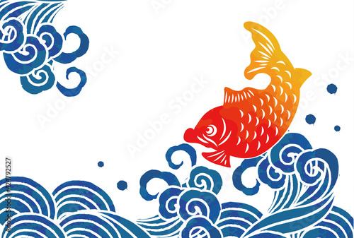 高波と魚のベクターイラスト素材