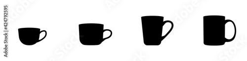 Conjunto de iconos de tazas de diferentes modelos y tamaños. Taza de café. Silueta