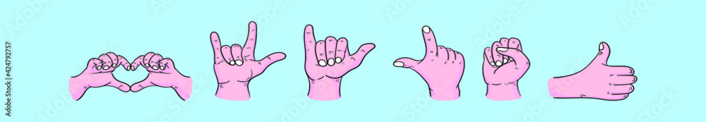 set of hand gesture cartoon icon design template with various models. vector illustration isolated on blue background set of hand gesture cartoon icon design template with various models. vector illustration isolated on blue background