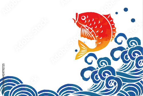 高波と魚のベクターイラスト素材