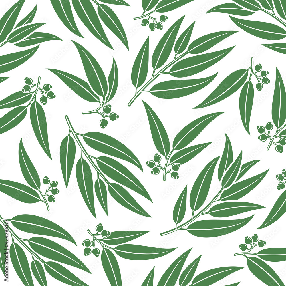 Fototapeta premium Eucalyptus pattern background set. Collection icon eucalyptus. Vector