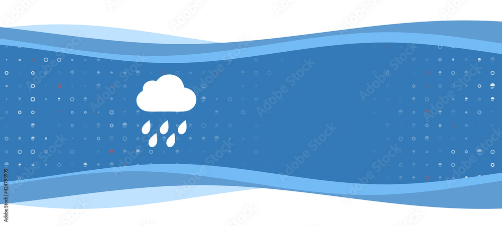 Blue wavy banner with a white rain symbol on the left. On the background there are small white shapes, some are highlighted in red. There is an empty space for text on the right side