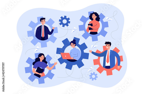 Dedicated team members working as one mechanism. Team developing software, collective effort flat vector illustration. Business model, teamwork concept for banner, website design or landing web page