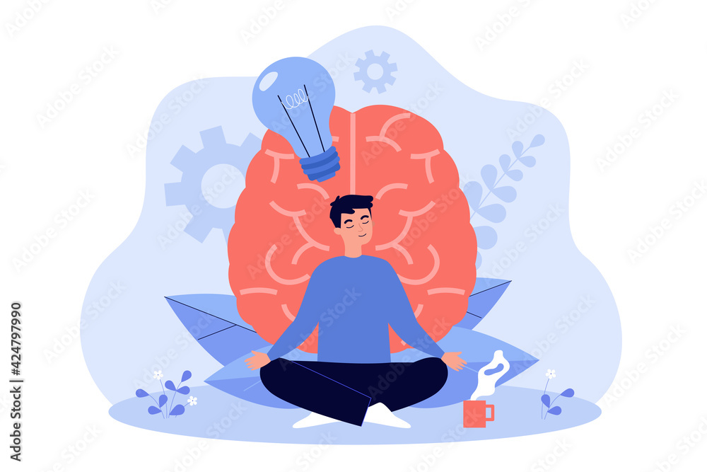 Φωτογραφία Cartoon young man practicing meditation flat vector illustration
