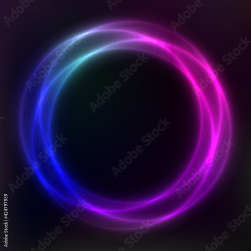 Vector background of neon geometric shapes, round frame, abstract background, wallpaper